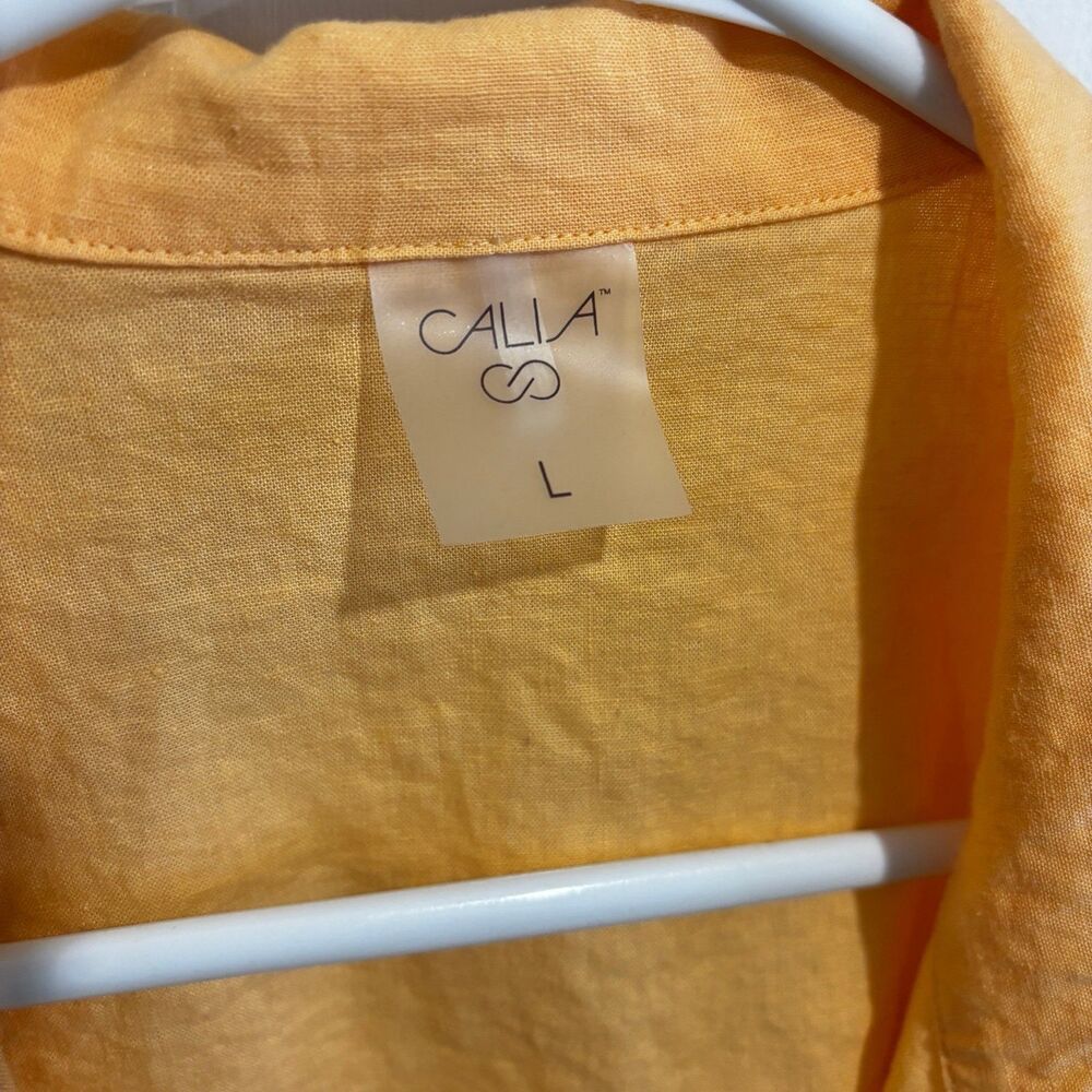 CALIA Tie Front Long Sleeve Linen Beach Shirt Swim Cover Up Sunrise Orange Large - Picture 2 of 4